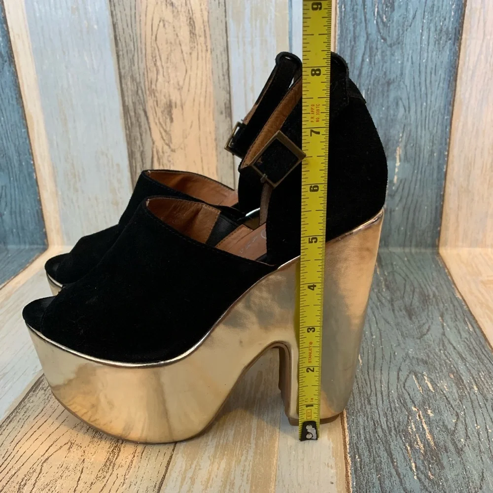 RARE Jeffrey Campbell black & gold platforms